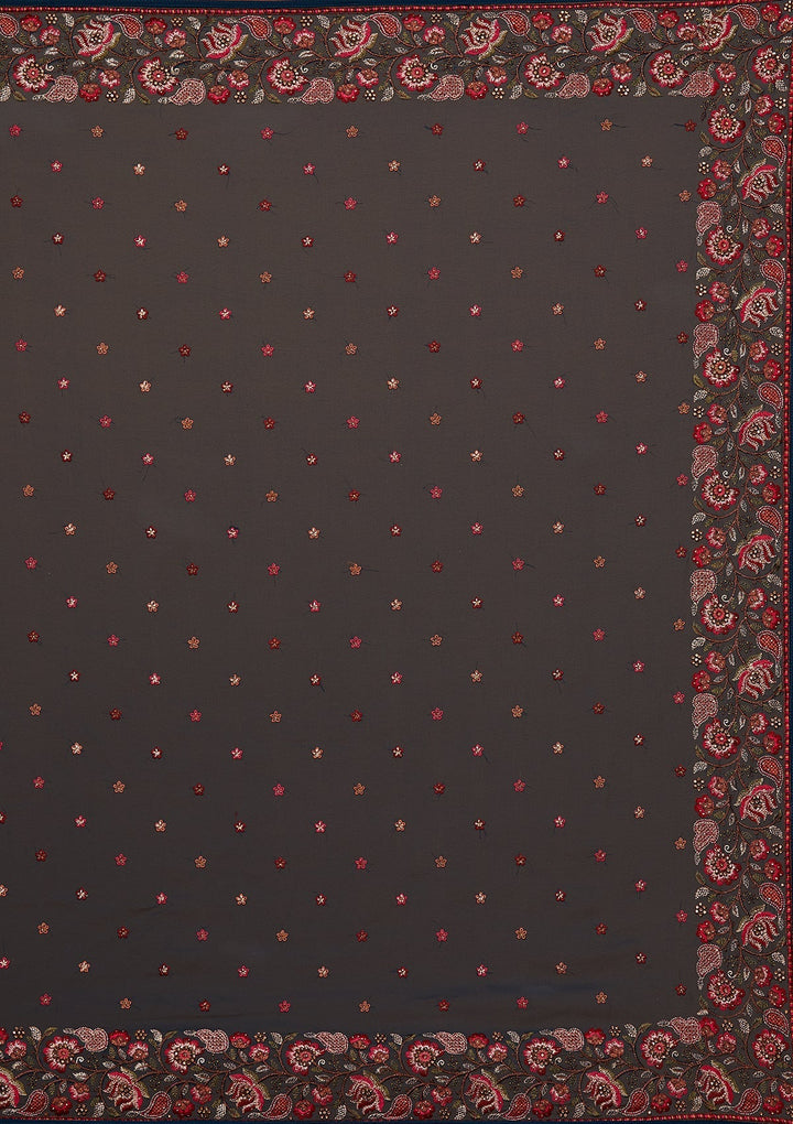 Peacock Blue Zariwork Georgette Saree-Koskii