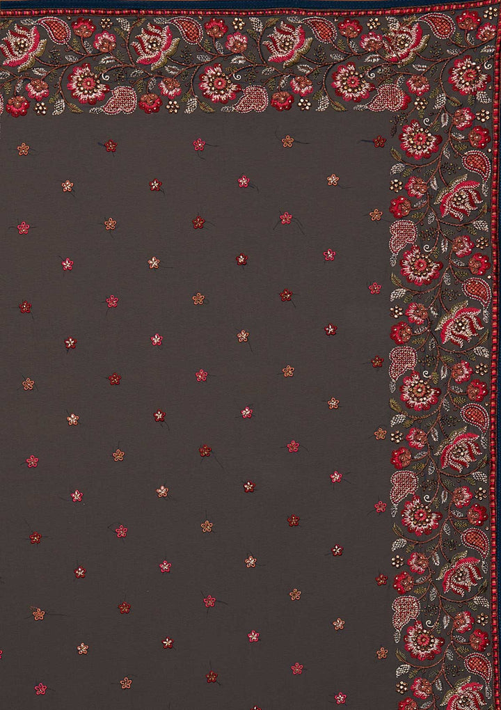 Peacock Blue Zariwork Georgette Saree-Koskii