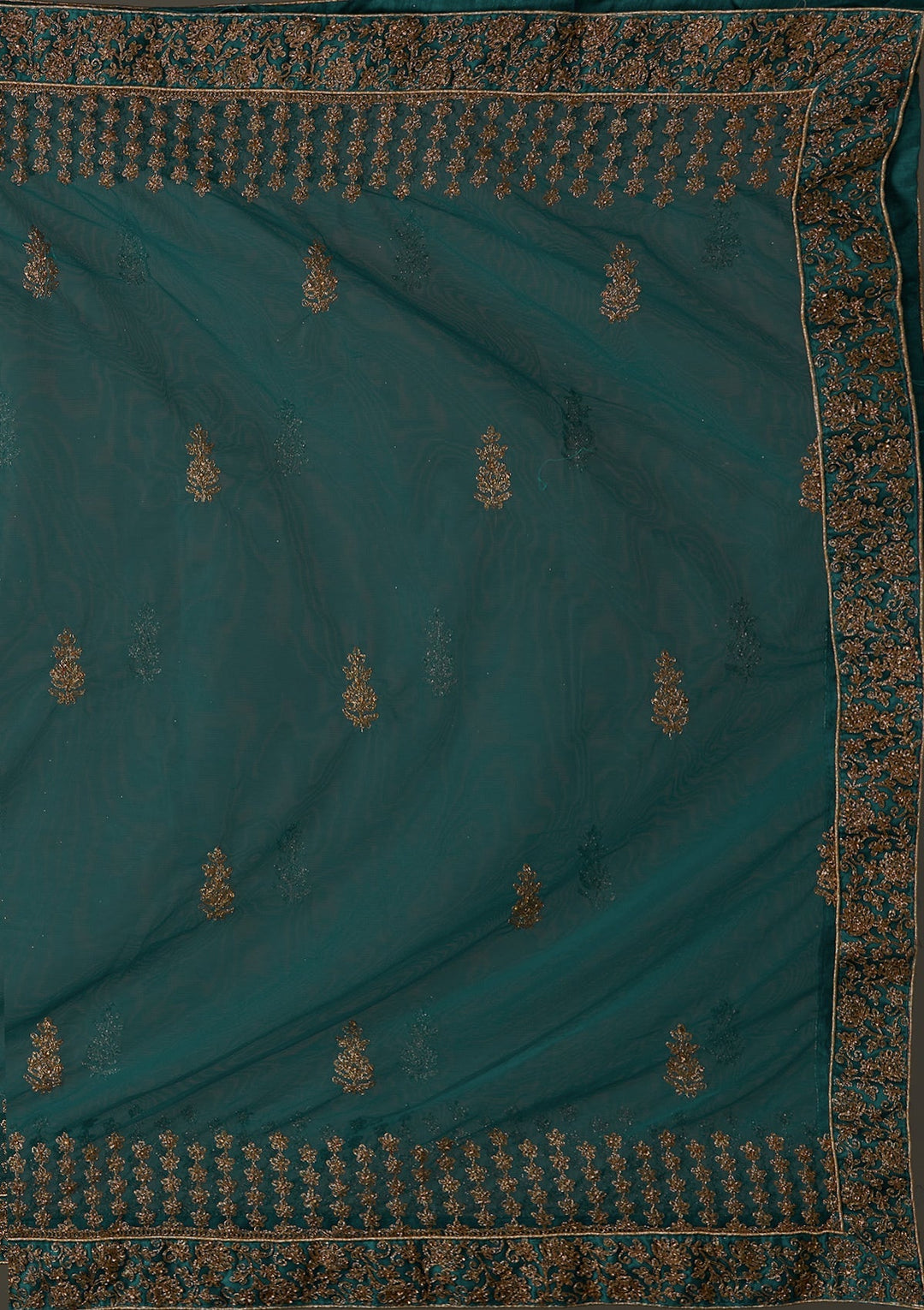Peacock Blue Zariwork Net Designer Semi-Stitched Lehenga - Koskii