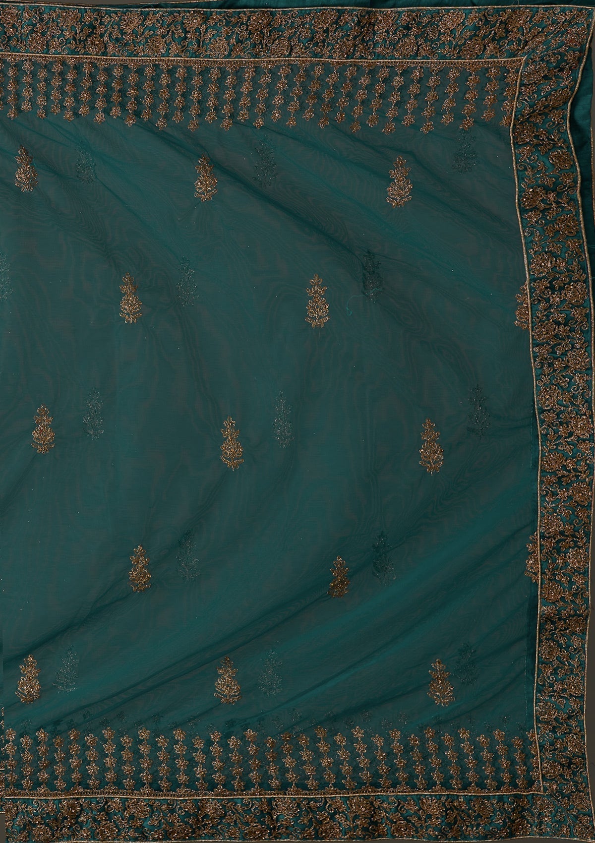 Peacock Blue Zariwork Net Designer Semi-Stitched Lehenga - Koskii