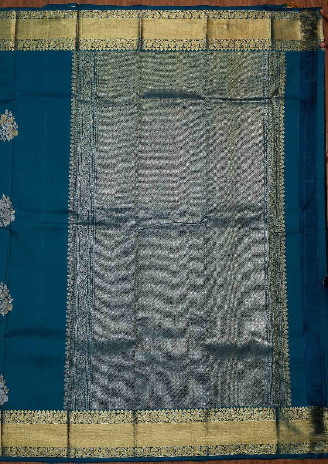 Peacock Blue Zariwork Pure Silk Designer Saree - koskii