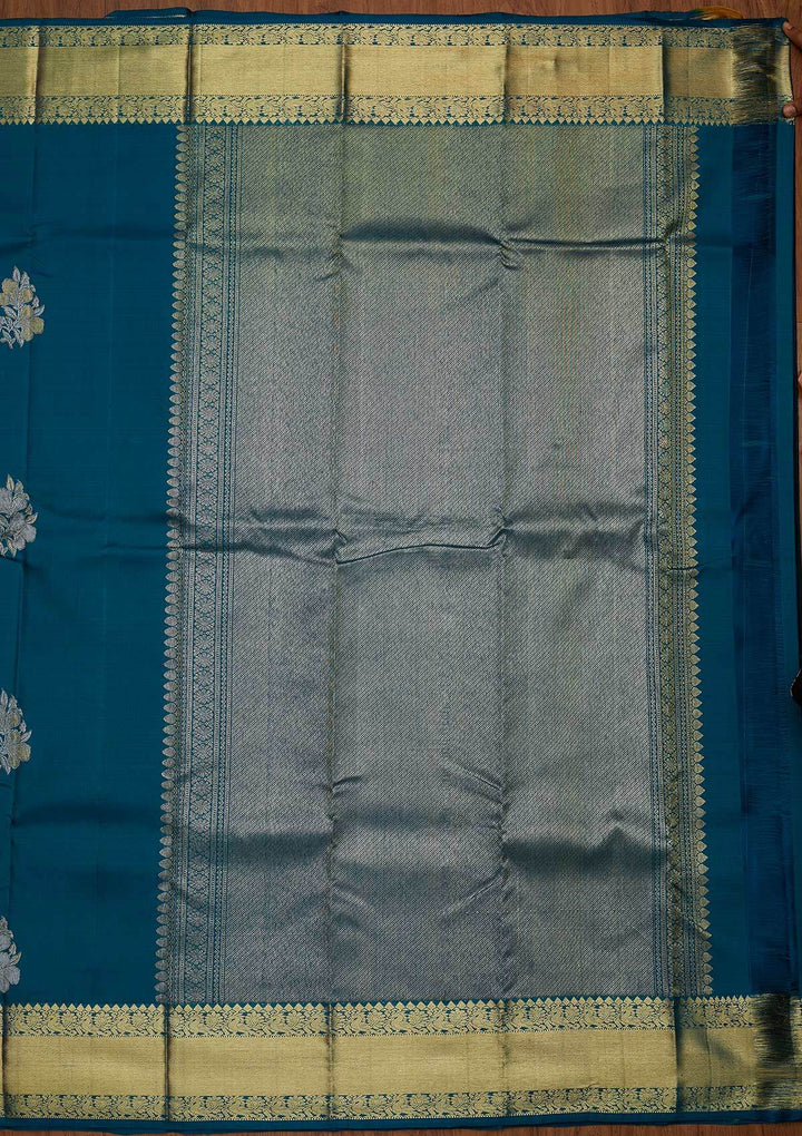 Peacock Blue Zariwork Pure Silk Designer Saree - koskii