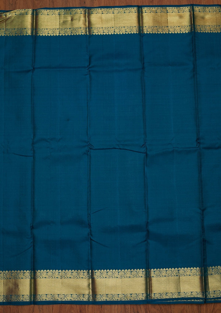 Peacock Blue Zariwork Pure Silk Designer Saree - koskii