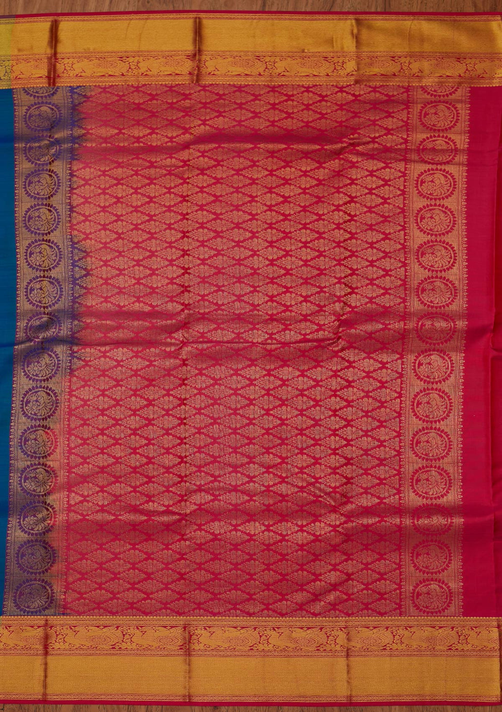 Peacock Blue Zariwork Pure Silk Designer Saree - koskii