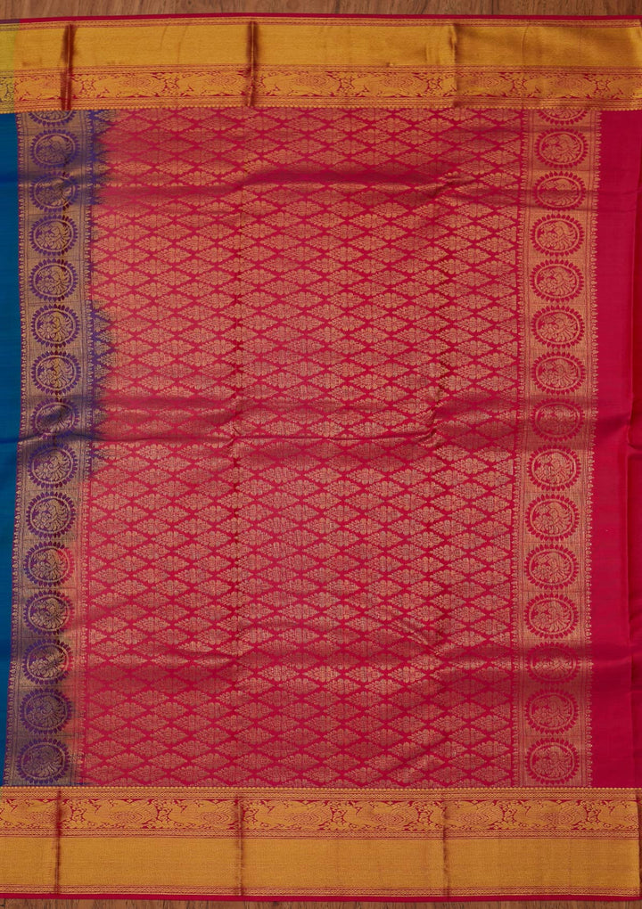 Peacock Blue Zariwork Pure Silk Designer Saree - koskii