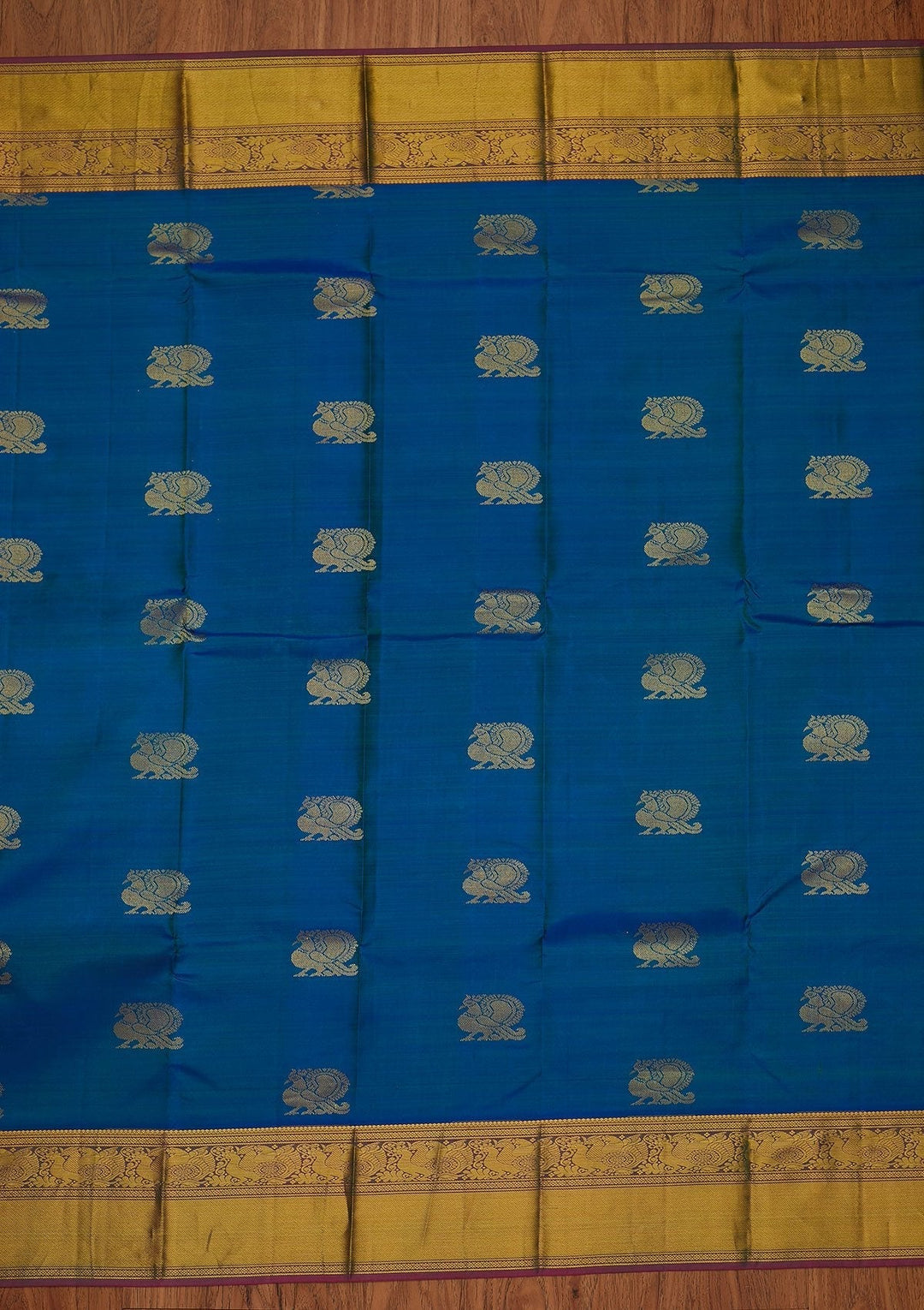 Peacock Blue Zariwork Pure Silk Designer Saree - koskii