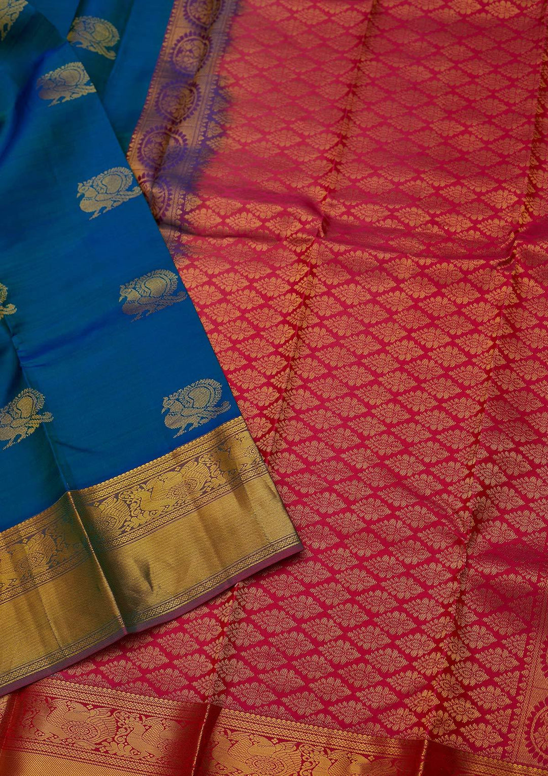 Peacock Blue Zariwork Pure Silk Designer Saree - koskii