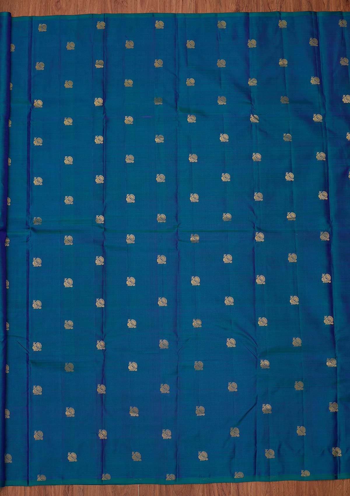 Peacock Blue Zariwork Pure Silk Designer Unstitched Saree - Koskii