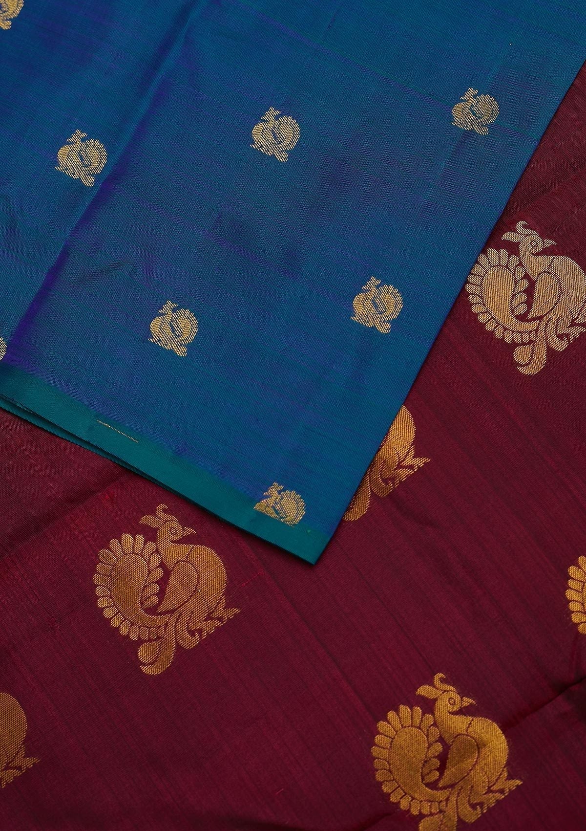 Peacock Blue Zariwork Pure Silk Designer Unstitched Saree - Koskii