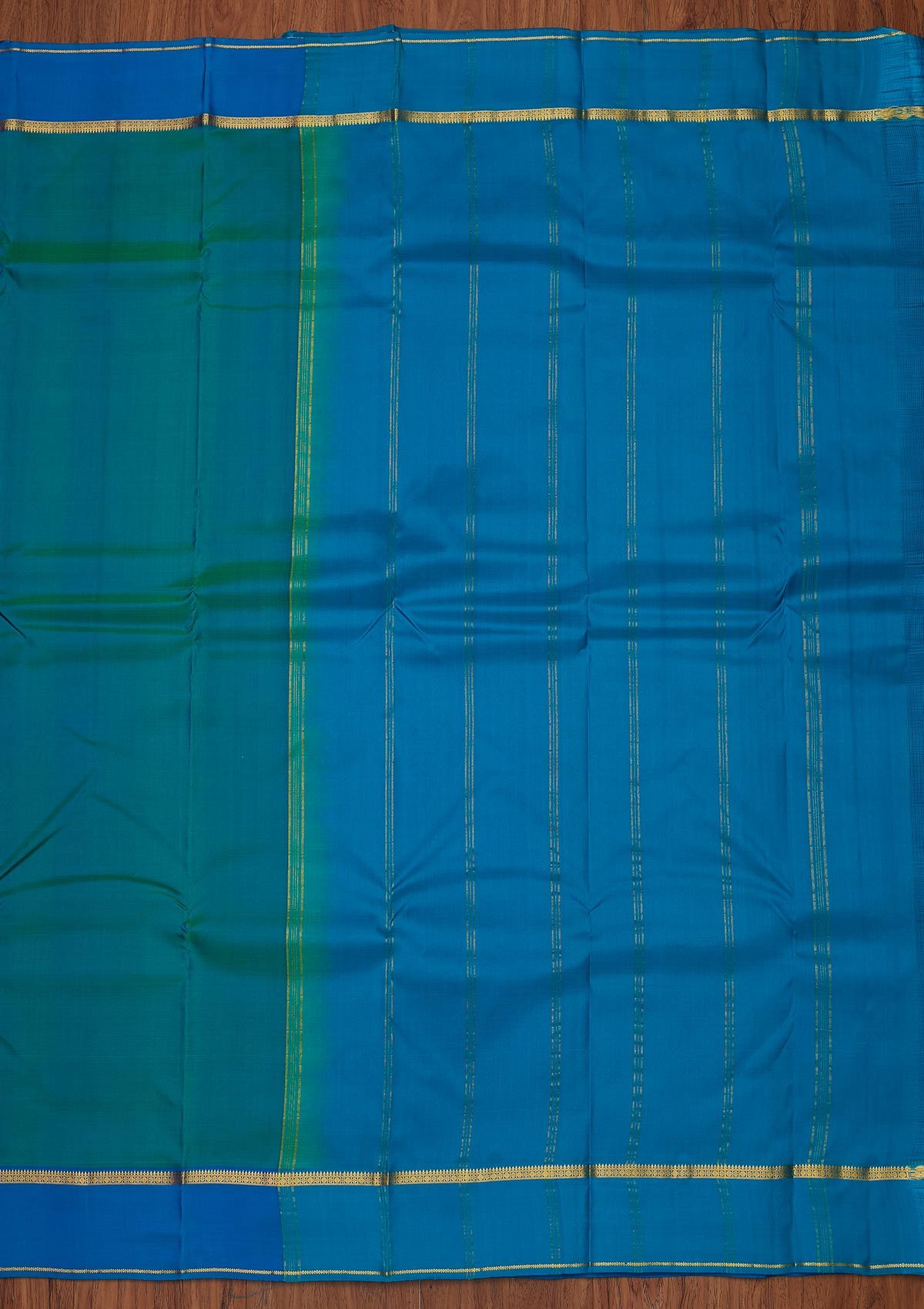 Peacock Blue Zariwork Pure Silk Designer Unstitched Saree - Koskii