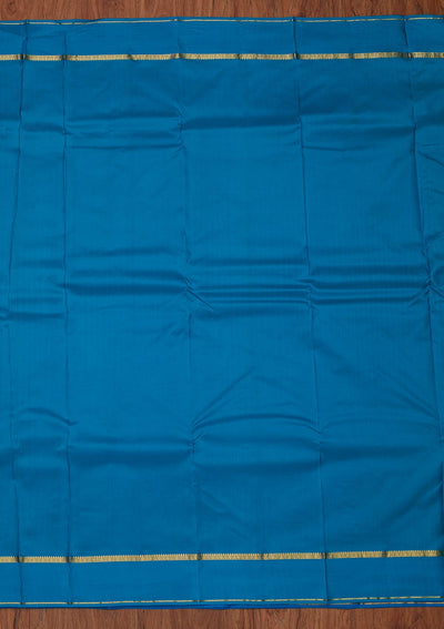 Peacock Blue Zariwork Pure Silk Designer Unstitched Saree - Koskii