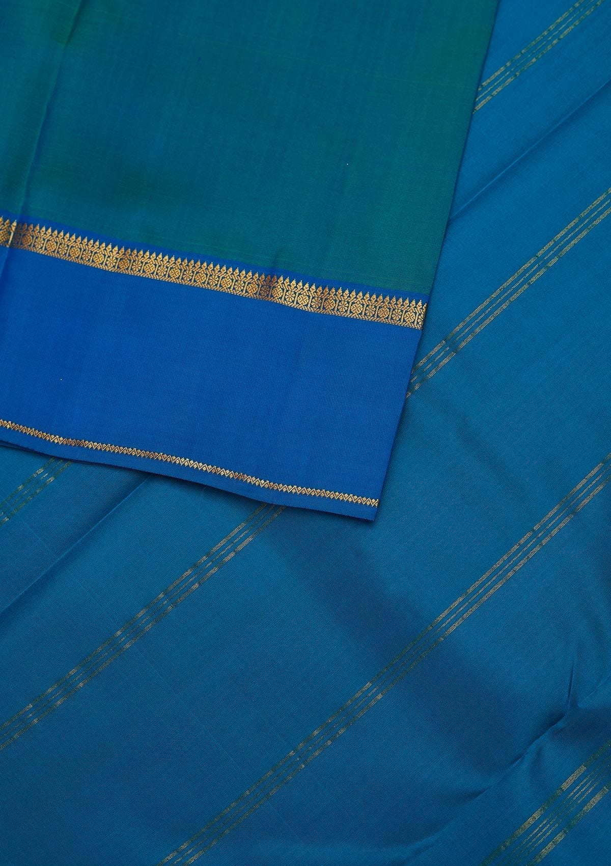 Peacock Blue Zariwork Pure Silk Designer Unstitched Saree - Koskii