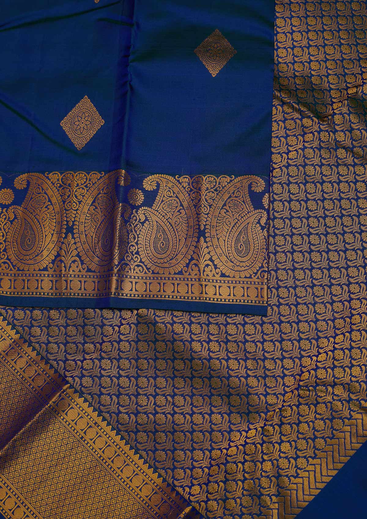 Peacock Blue Zariwork Pure Silk Designer Saree - Koskii