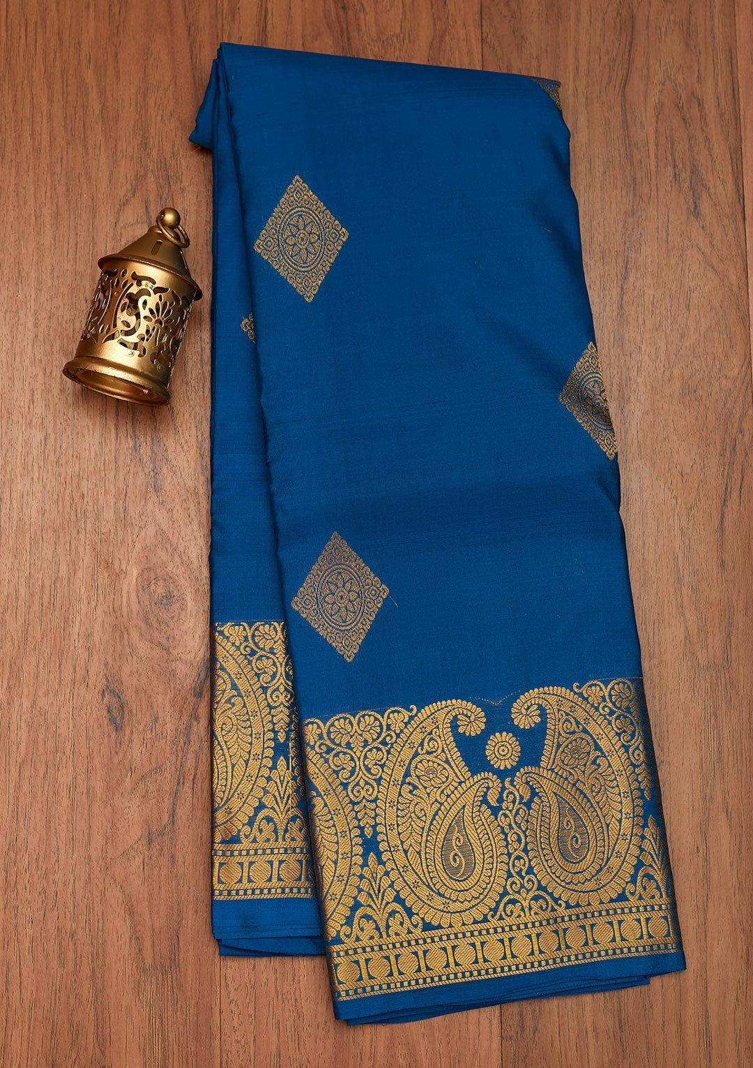 Peacock Blue Zariwork Pure Silk Saree- Koskii