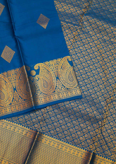 Peacock Blue Zariwork Pure Silk Saree - Koskii