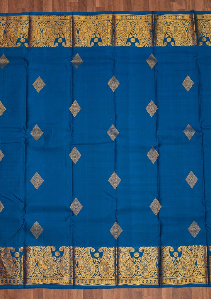 Peacock Blue Zariwork Pure Silk Saree - Koskii