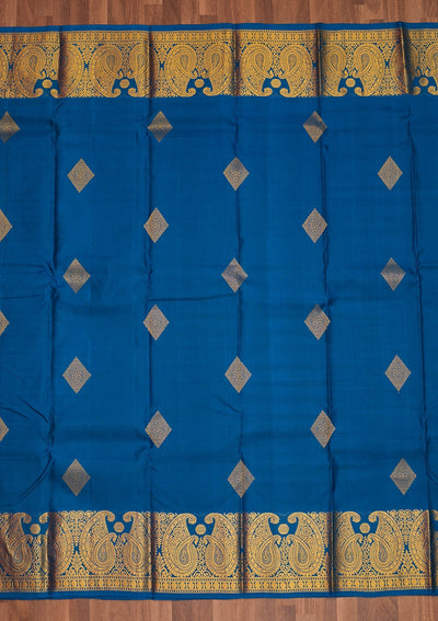 Peacock Blue Zariwork Pure Silk Saree - Koskii