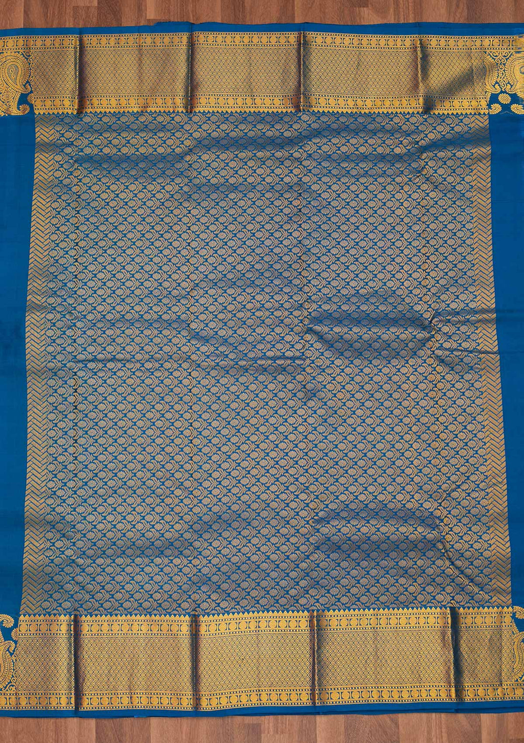 Peacock Blue Zariwork Pure Silk Saree - Koskii