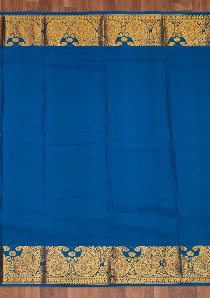 Peacock Blue Zariwork Pure Silk Saree - Koskii