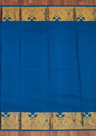 Peacock Blue Zariwork Pure Silk Saree - Koskii