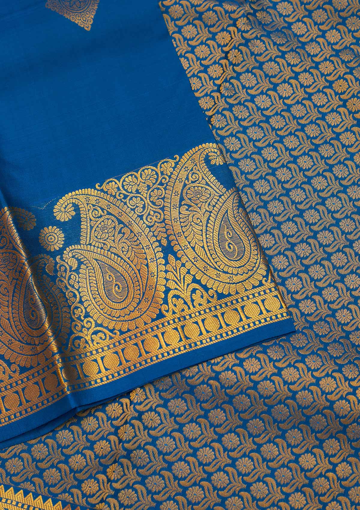 Peacock Blue Zariwork Pure Silk Saree - Koskii