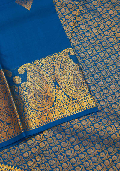 Peacock Blue Zariwork Pure Silk Saree - Koskii