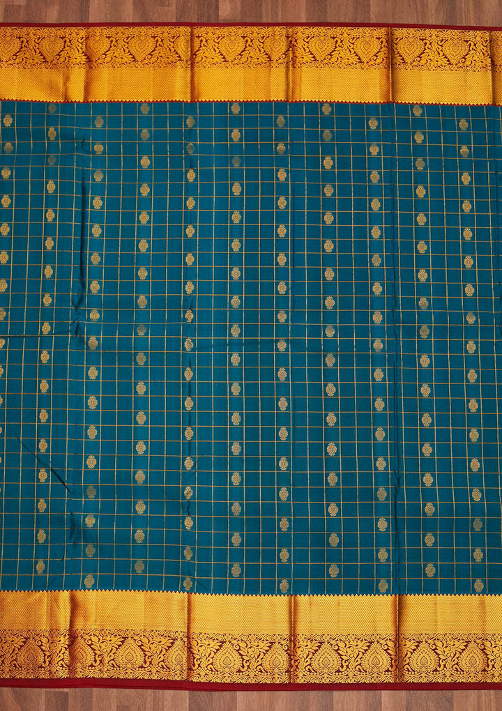 Peacock Blue Zariwork Pure Silk Saree - Koskii