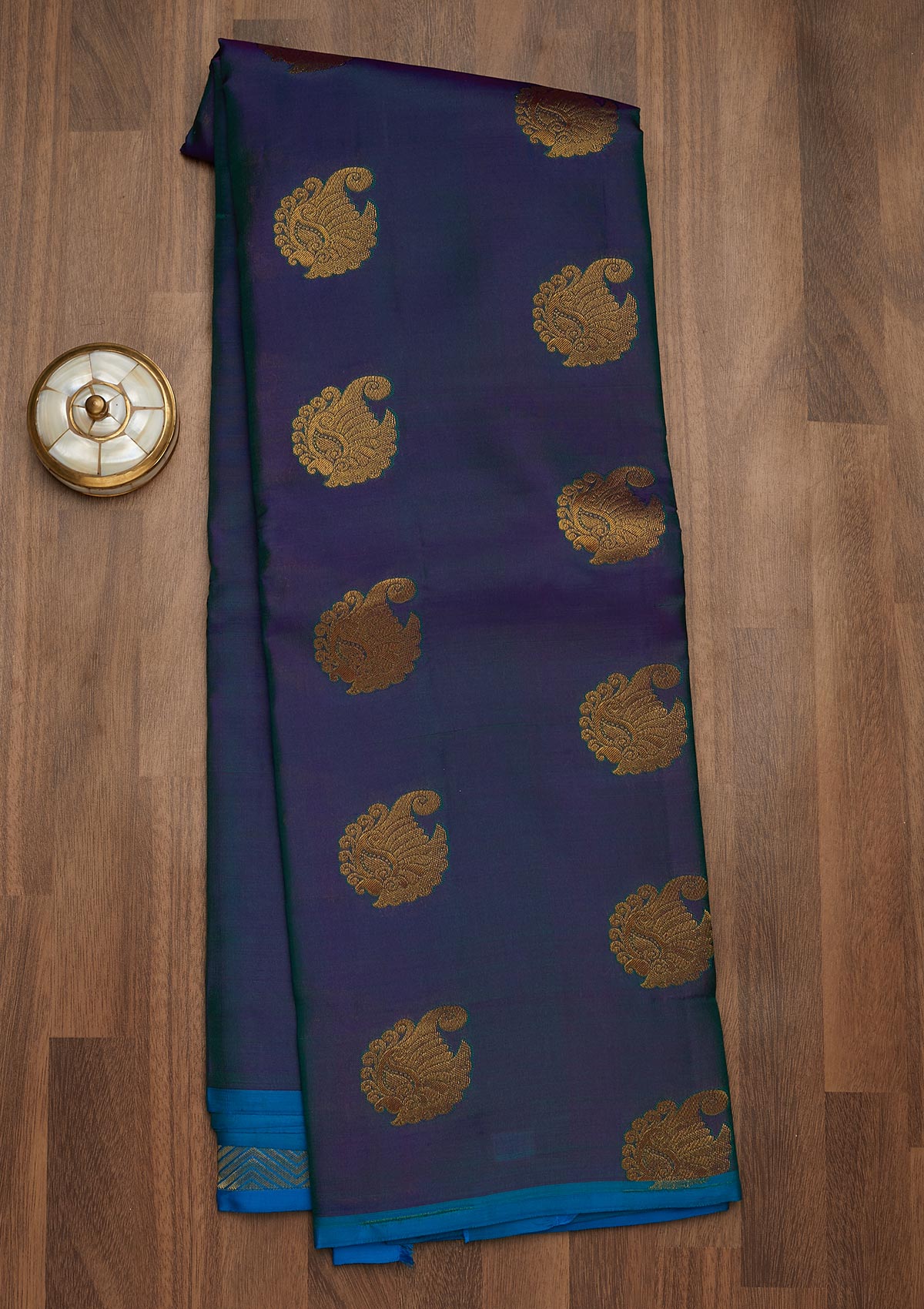 Peacock Blue Zariwork Pure Silk Saree-Koskii