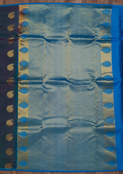 Peacock Blue Zariwork Pure Silk Saree-Koskii