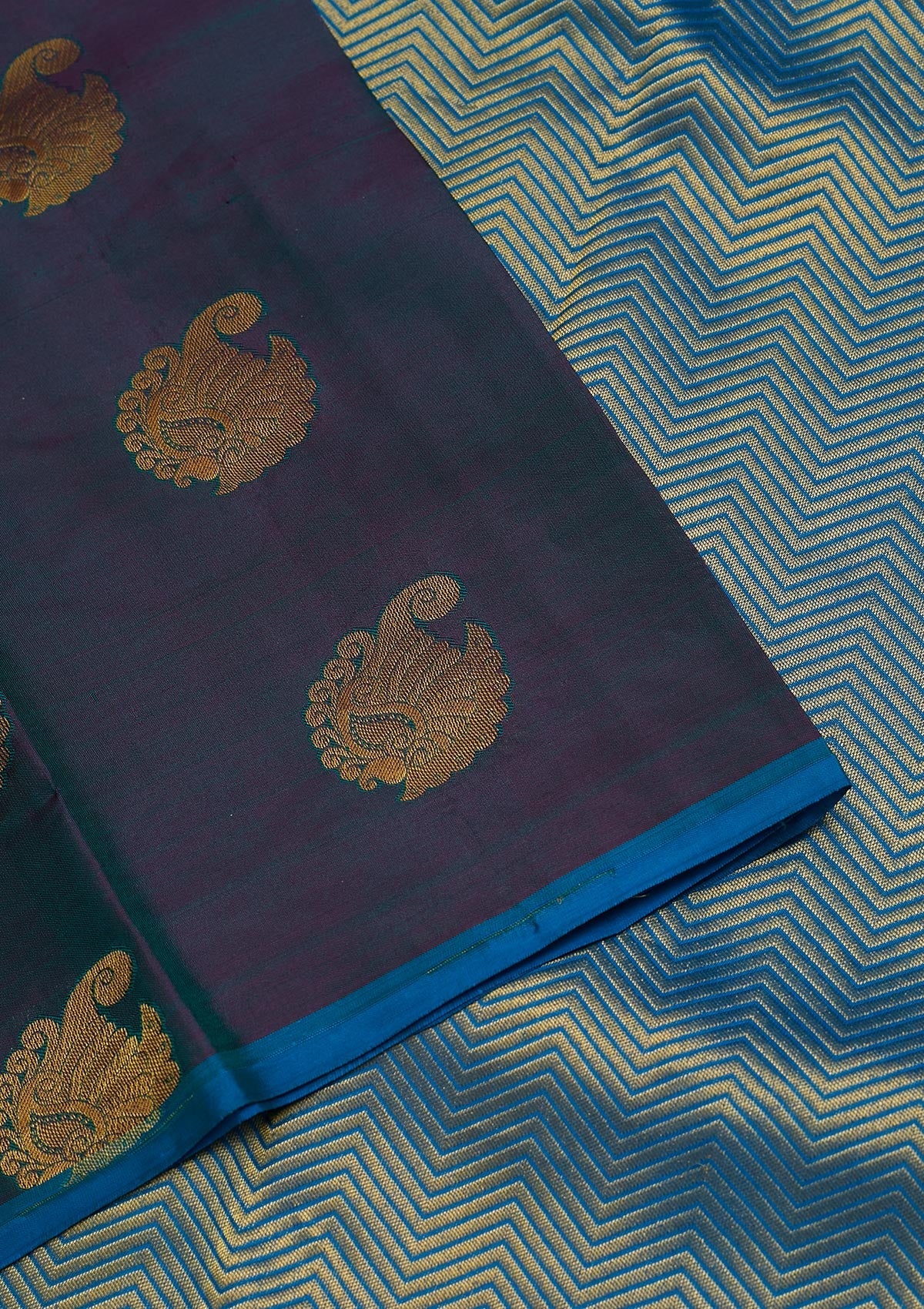 Peacock Blue Zariwork Pure Silk Saree-Koskii