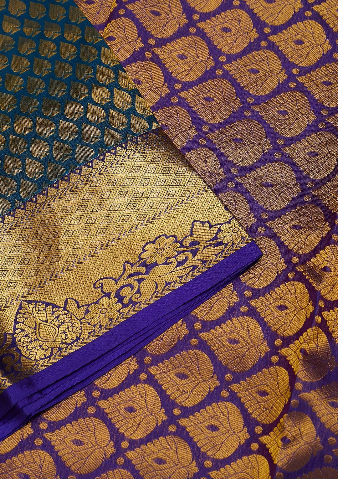 Peacock Blue Zariwork Pure Silk Saree-Koskii