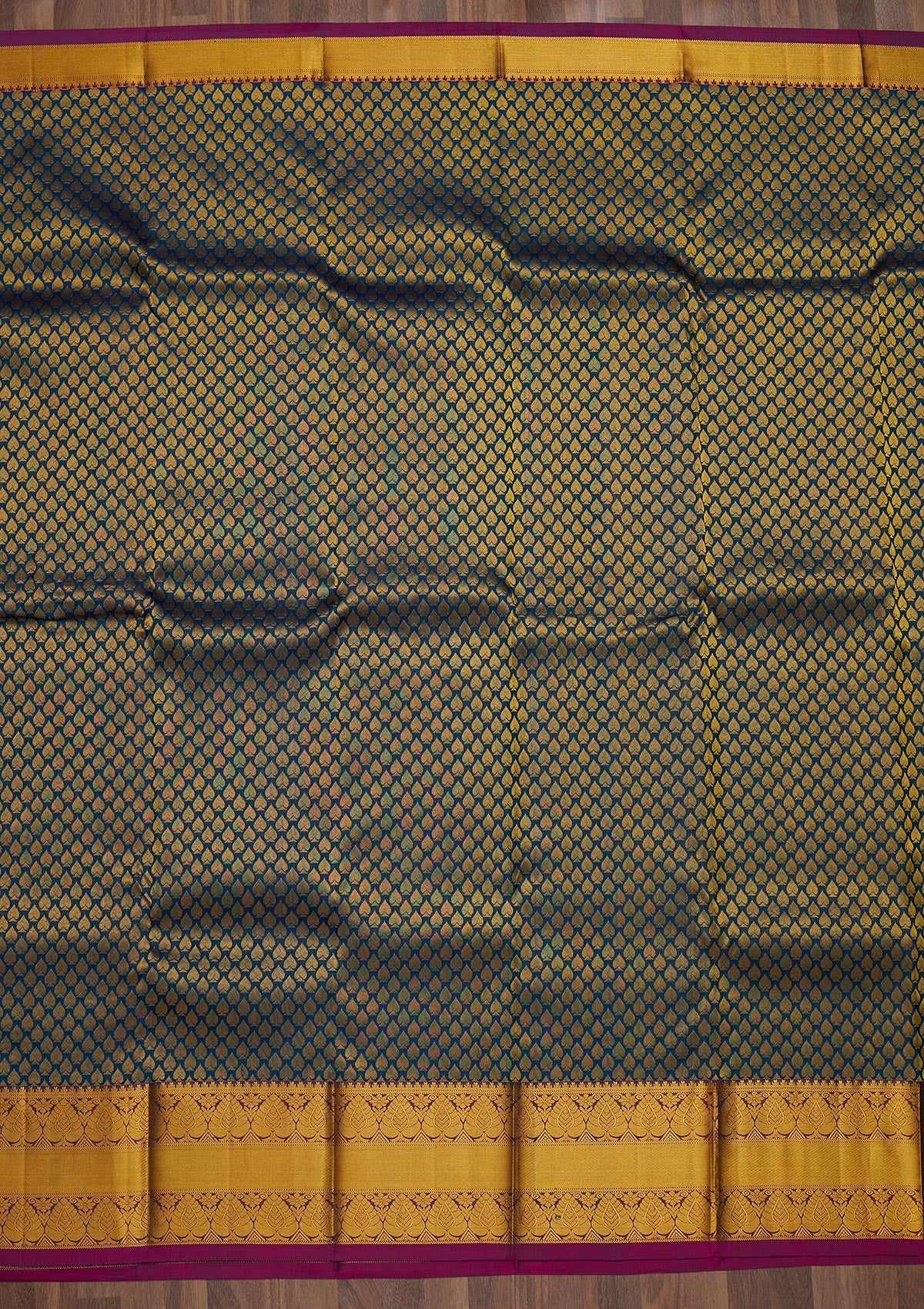 Peacock Blue Zariwork Pure Silk Saree-Koskii