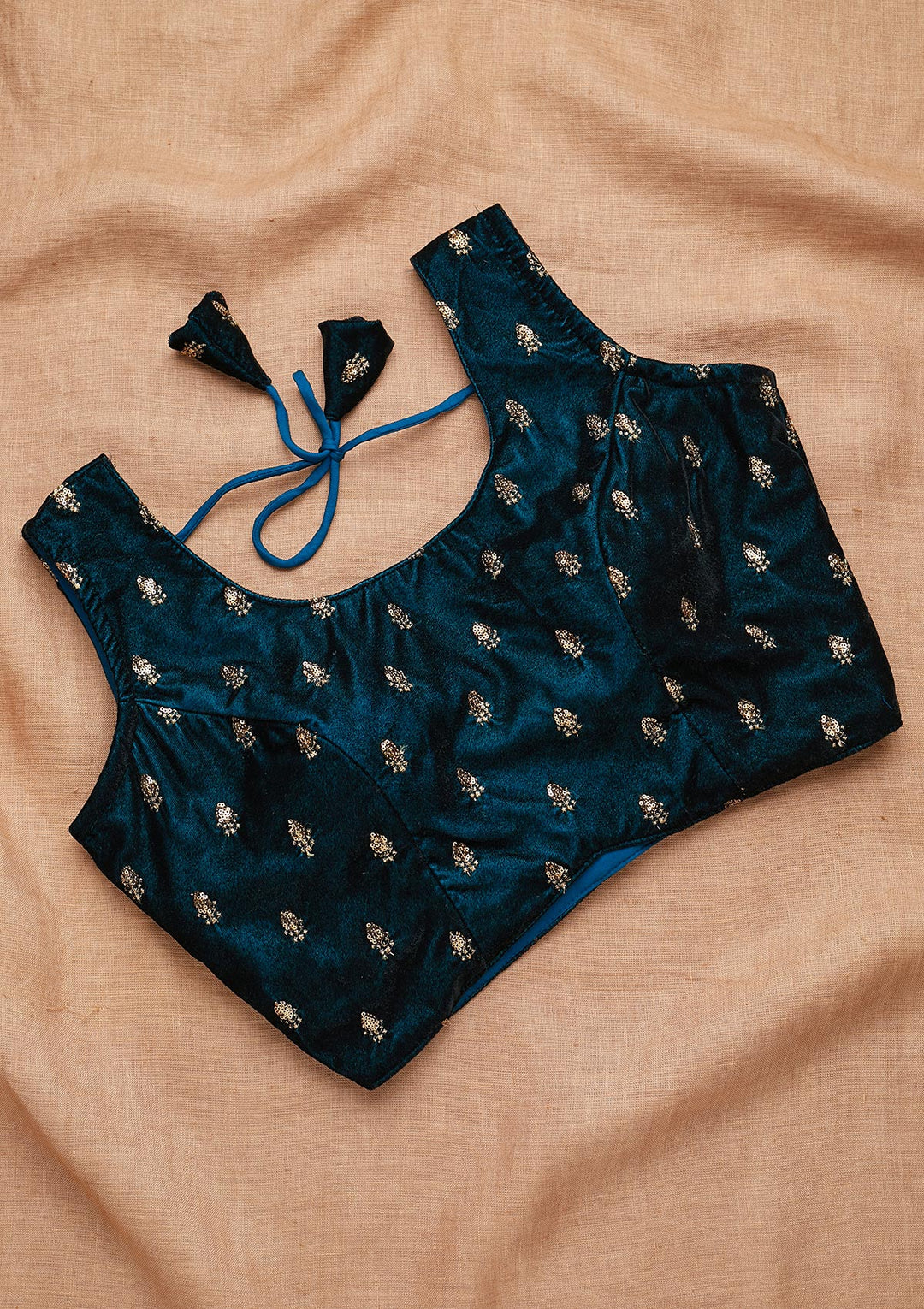 Peacock Blue Zariwork Raw Silk Blouse-Koskii