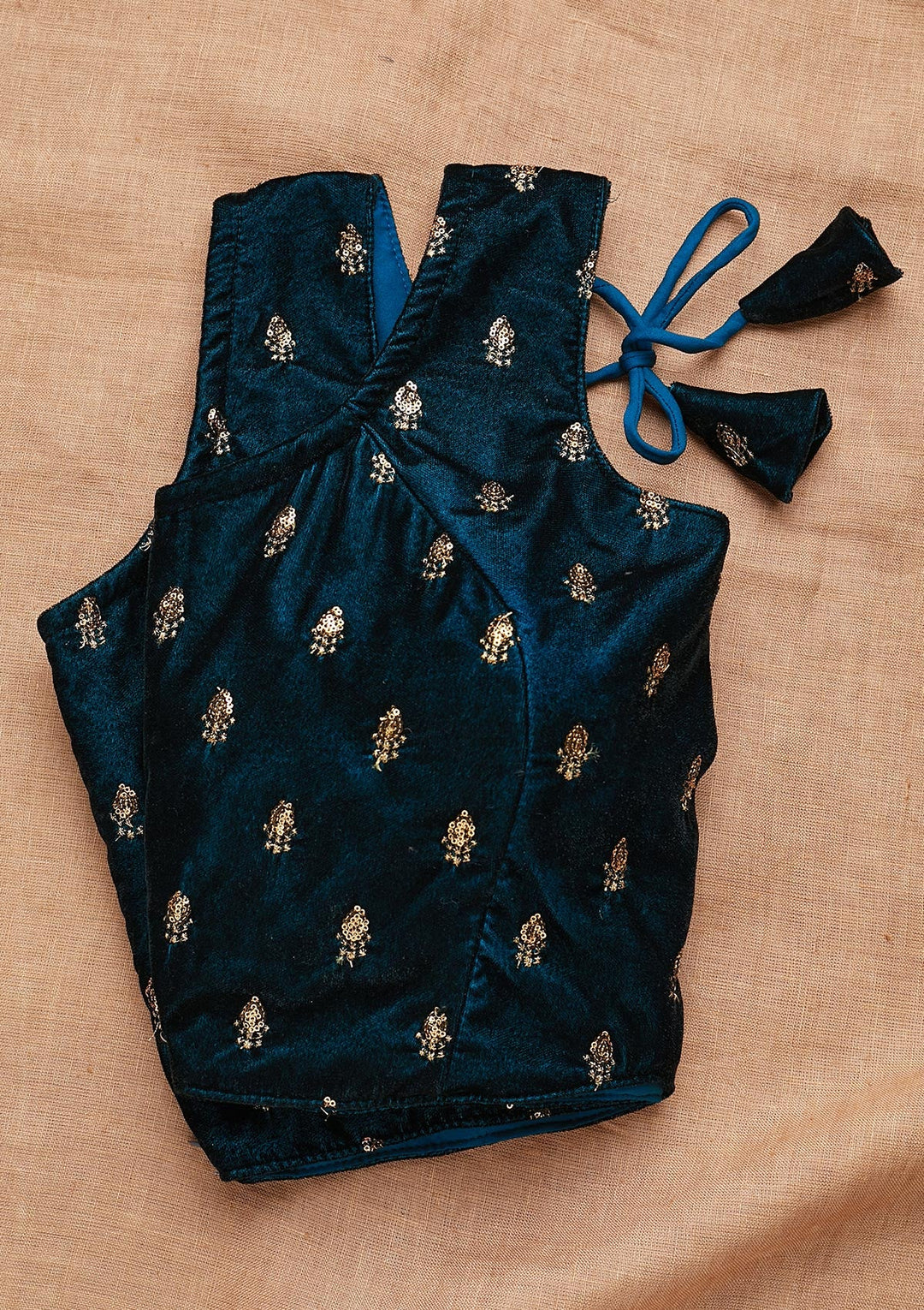 Peacock Blue Zariwork Raw Silk Blouse-Koskii