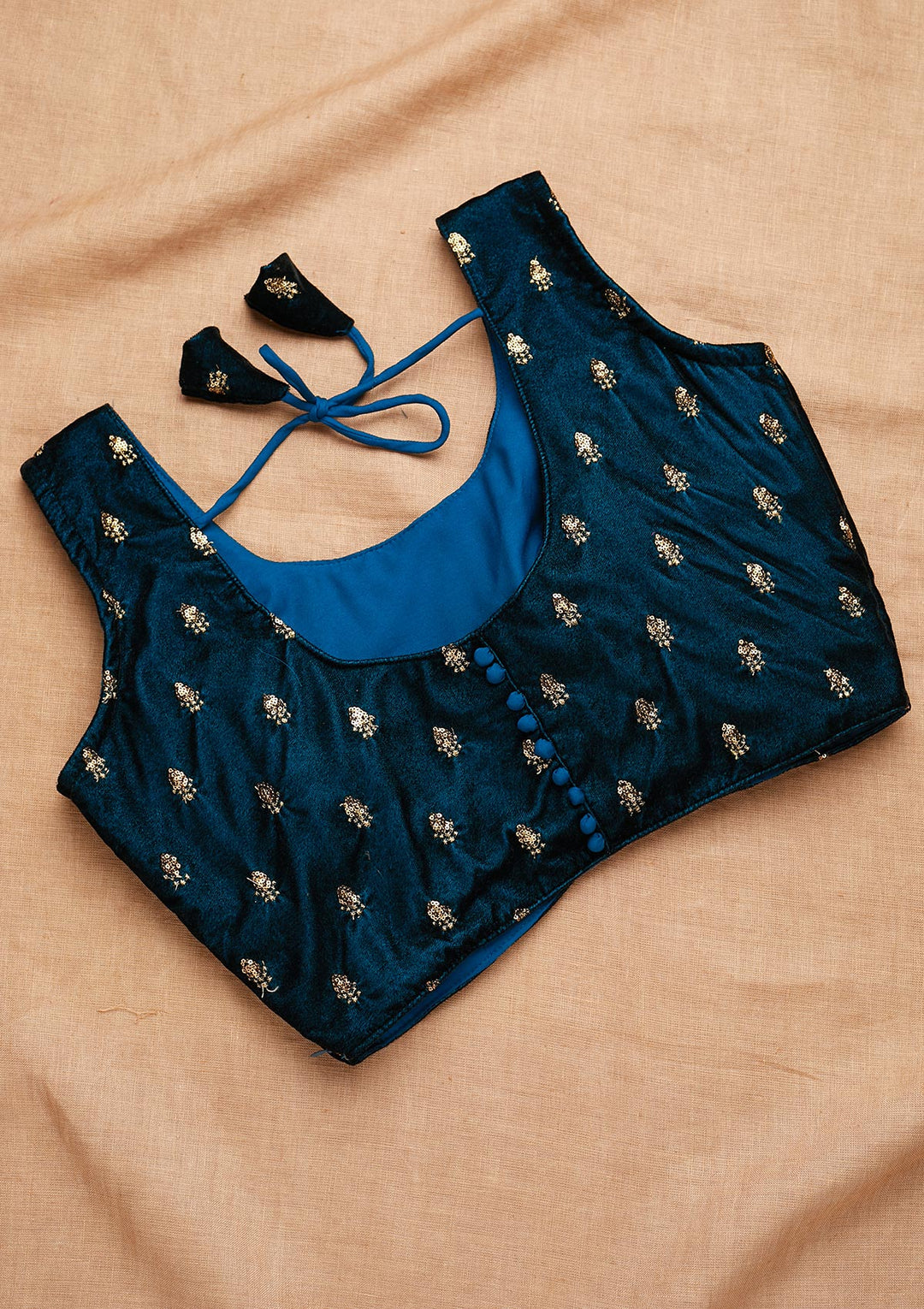 Peacock Blue Zariwork Raw Silk Blouse-Koskii