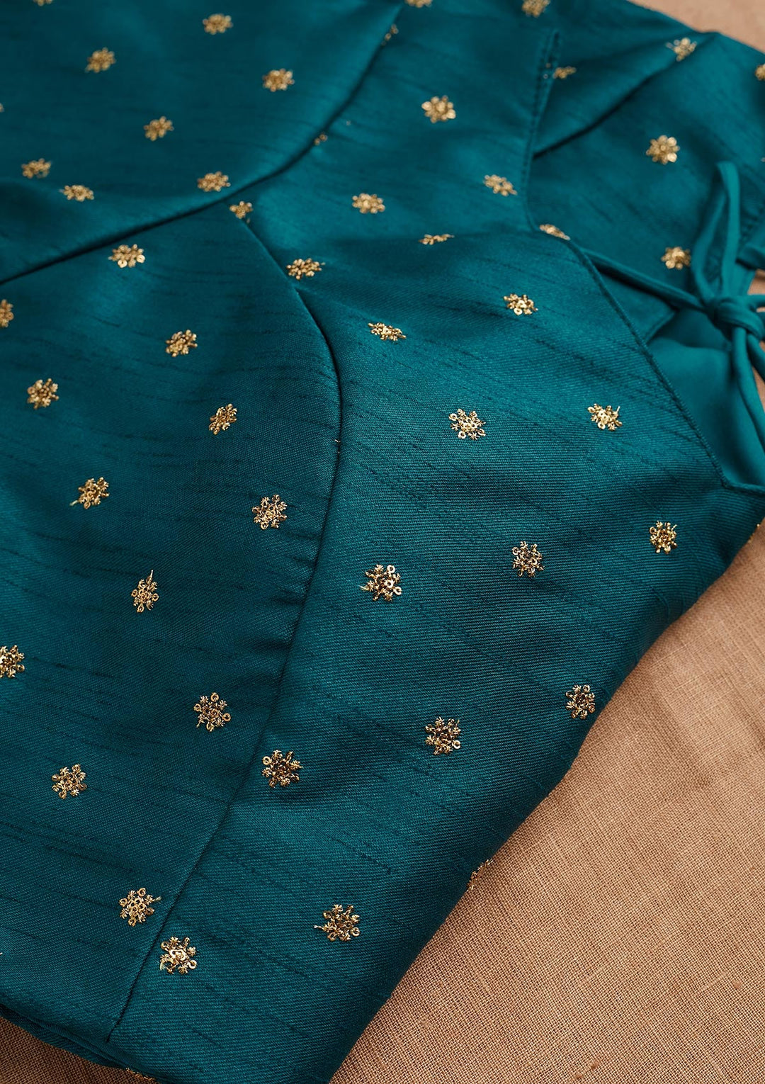Peacock Blue Zariwork Raw Silk Blouse-Koskii