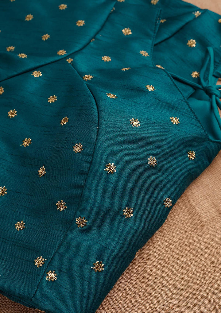 Peacock Blue Zariwork Raw Silk Blouse-Koskii