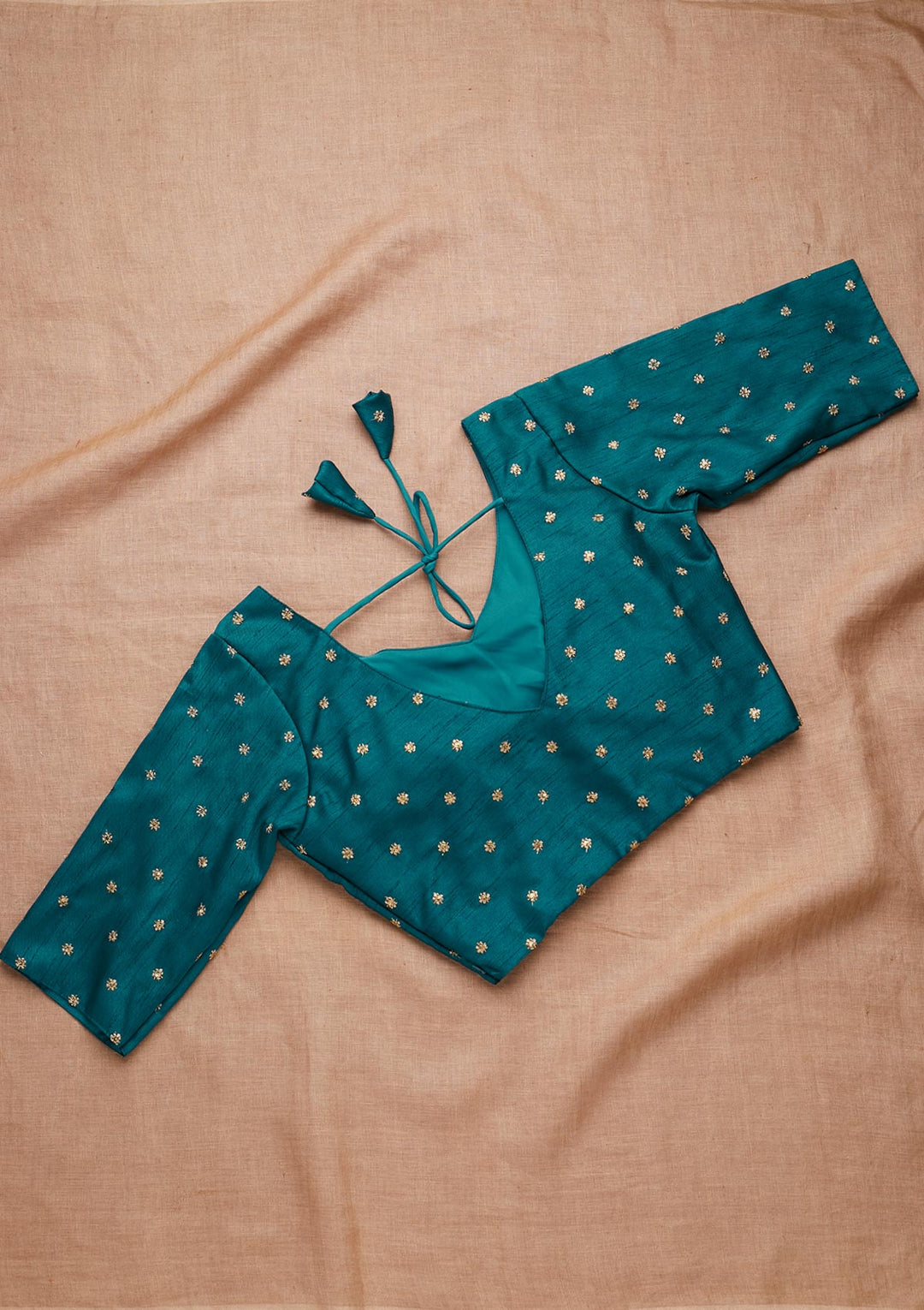 Peacock Blue Zariwork Raw Silk Blouse-Koskii