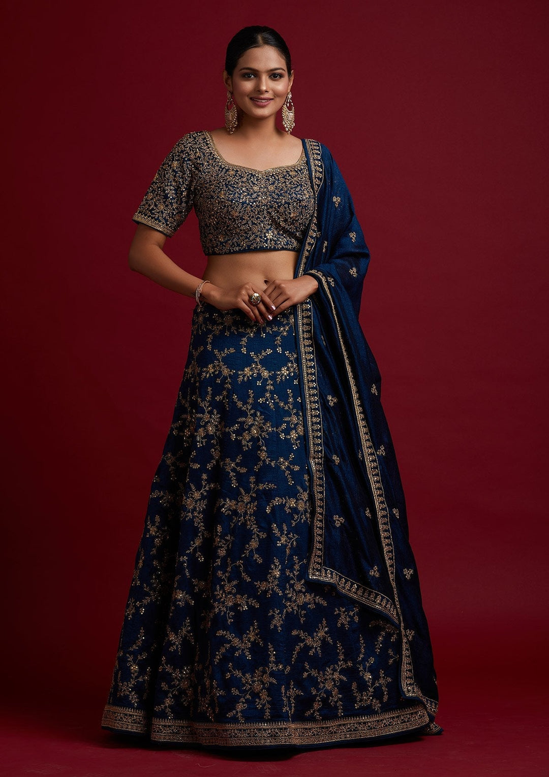 Peacock Blue Zariwork Raw Silk Designer Lehenga - koskii