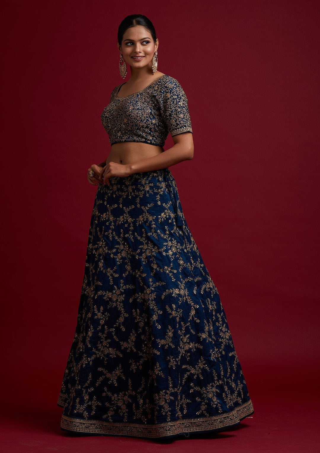 Peacock Blue Zariwork Raw Silk Designer Lehenga - koskii