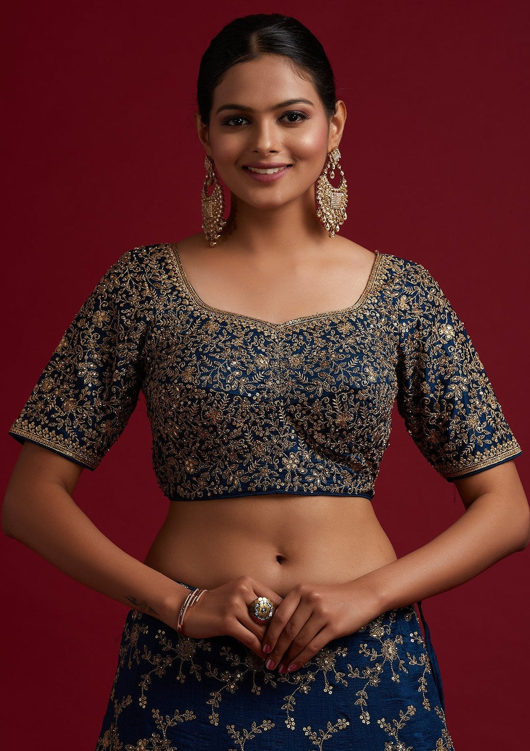 Peacock Blue Zariwork Raw Silk Designer Lehenga - koskii