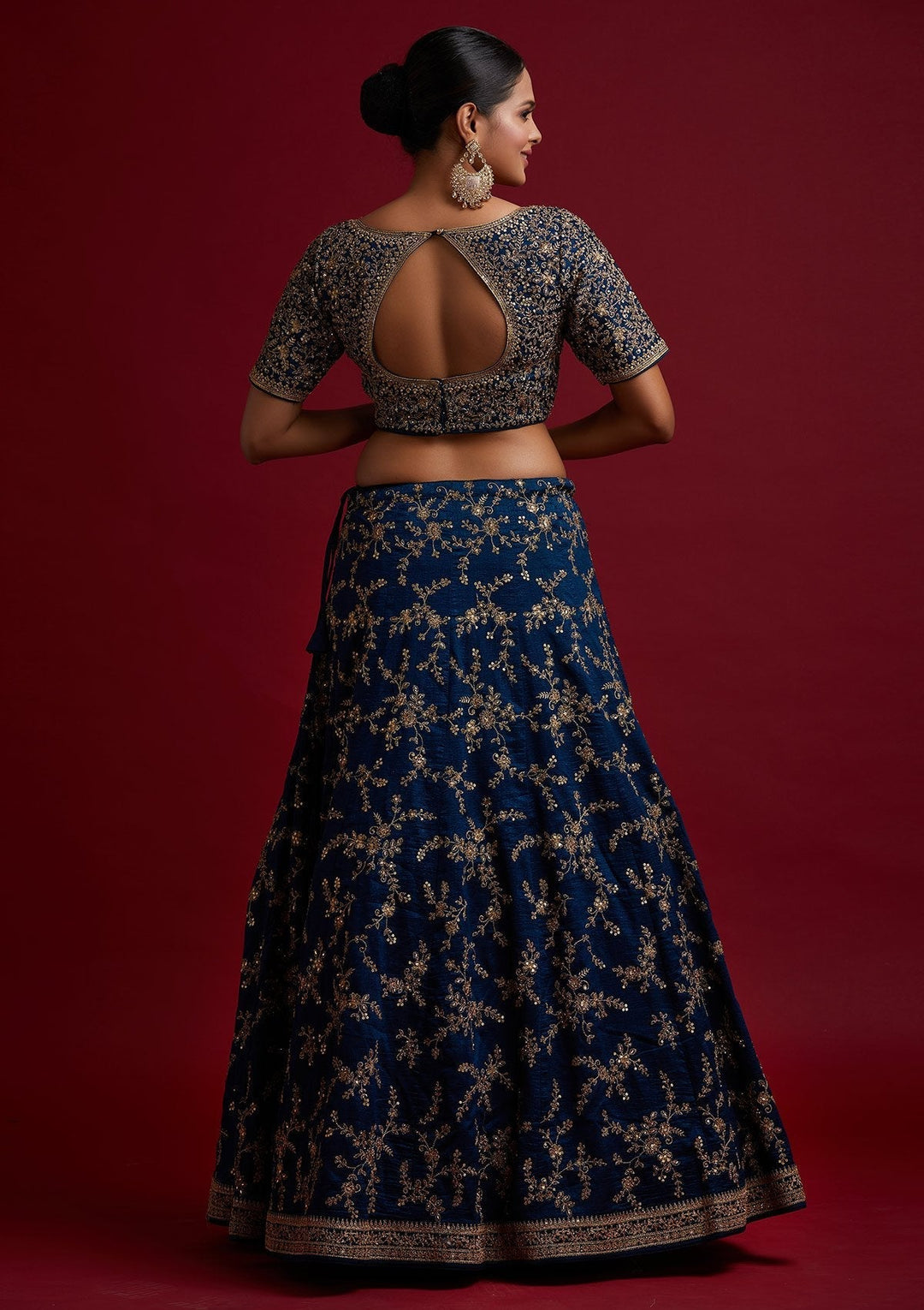 Peacock Blue Zariwork Raw Silk Designer Lehenga - koskii