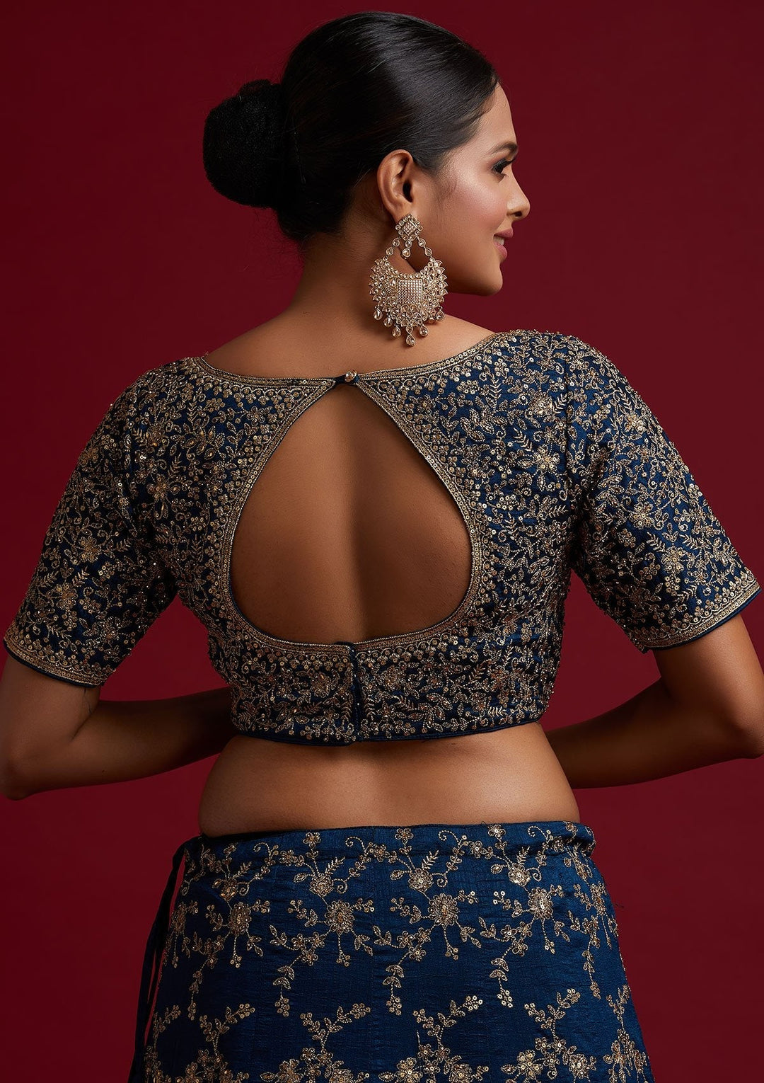 Peacock Blue Zariwork Raw Silk Designer Lehenga - koskii