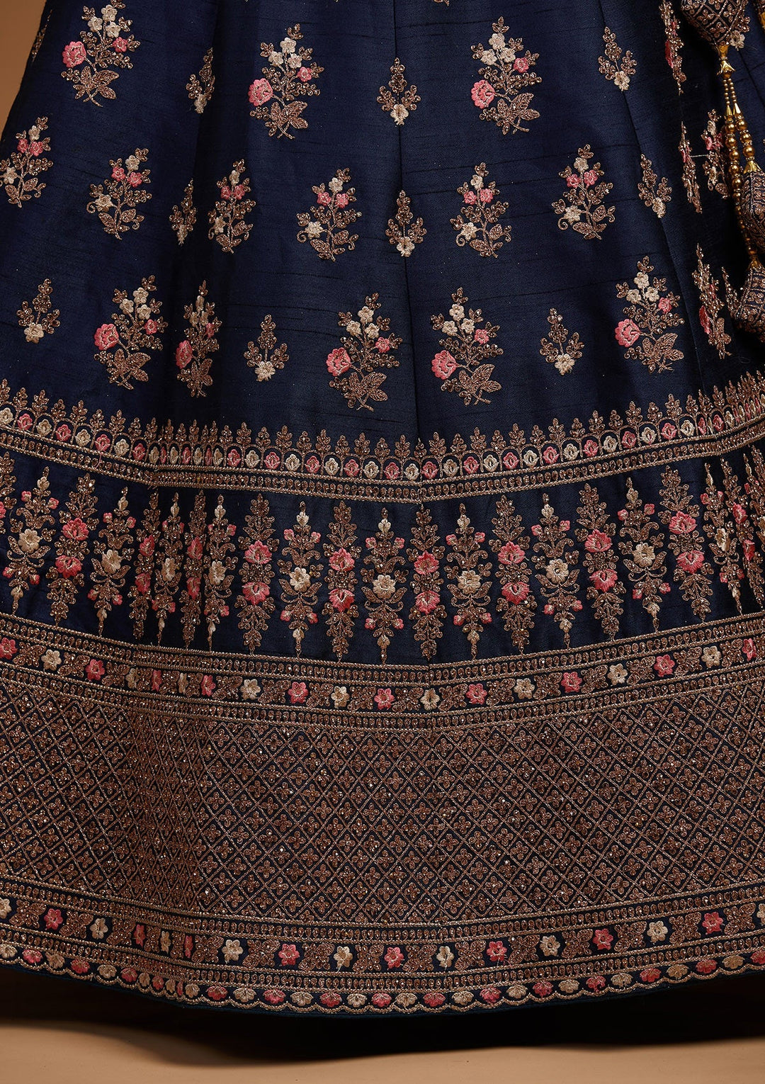 Peacock Blue Zariwork Raw Silk Designer Lehenga-Koskii