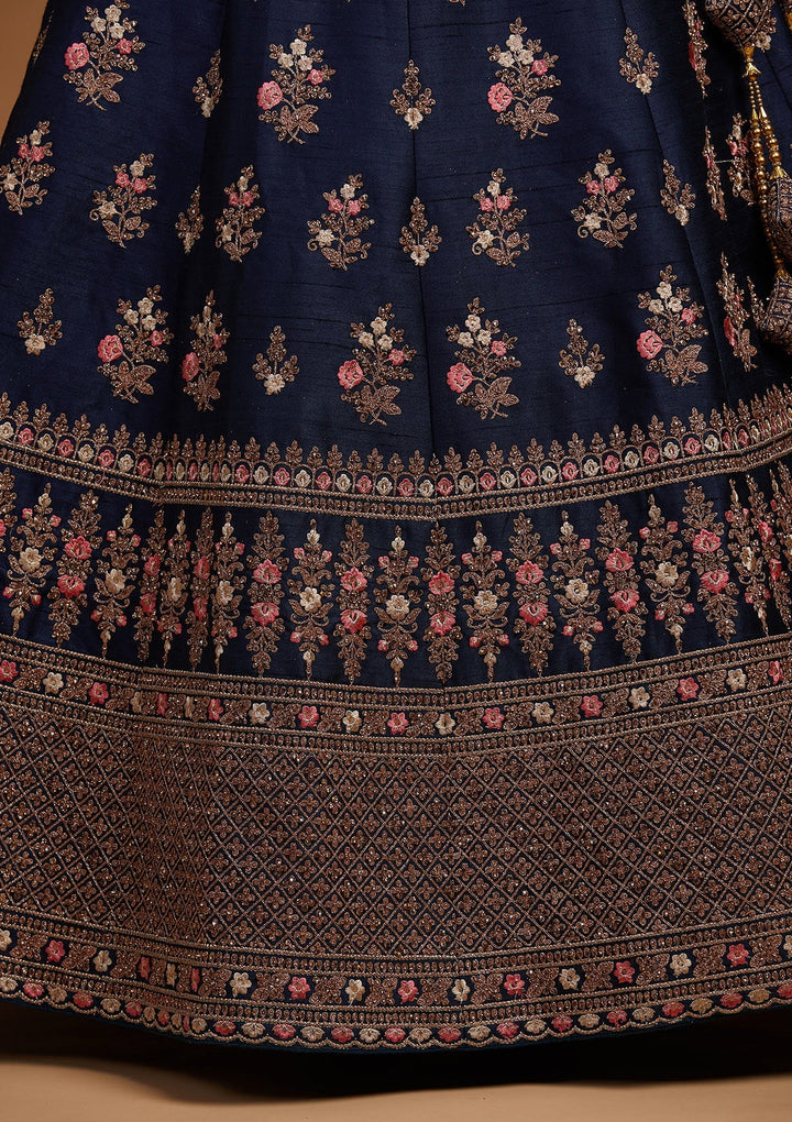 Peacock Blue Zariwork Raw Silk Designer Lehenga-Koskii