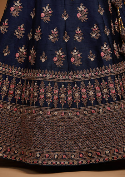 Peacock Blue Zariwork Raw Silk Designer Lehenga-Koskii