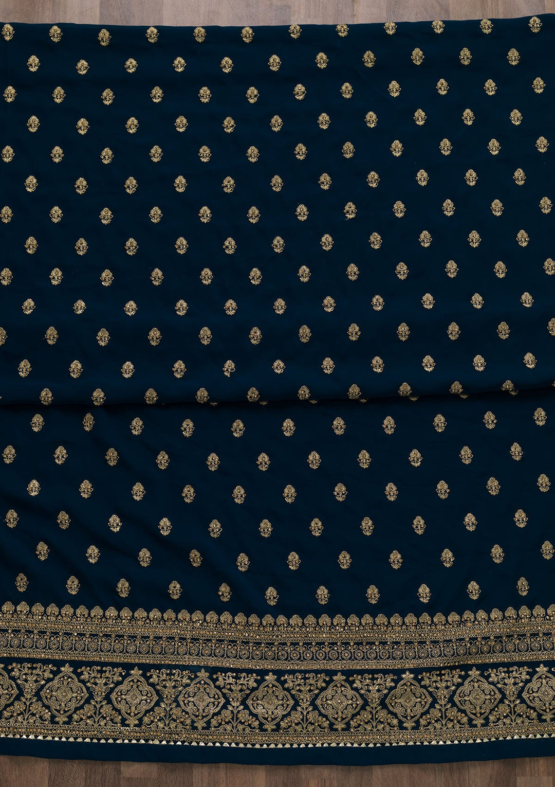 Peacock Blue Zariwork Raw Silk Unstitched Salwar Suit-Koskii