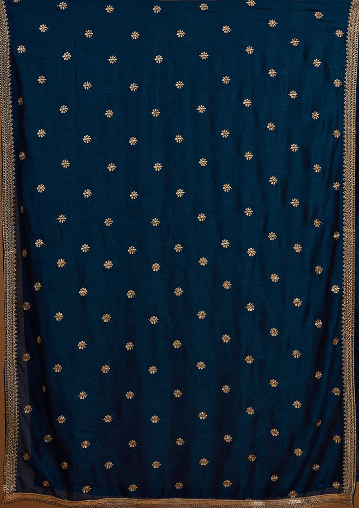 Peacock Blue Zariwork Raw Silk Designer Salwar Suit-Koskii