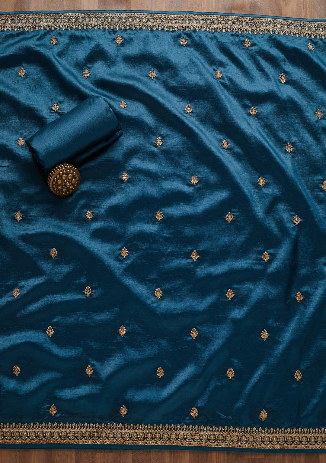 Peacock Blue Zariwork Raw Silk Unstitched Salwar Suit-Koskii