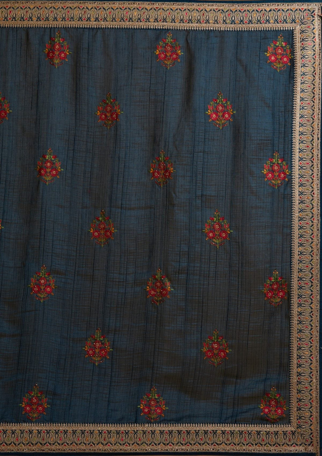 Peacock Blue Zariwork Raw Silk Designer Saree - koskii